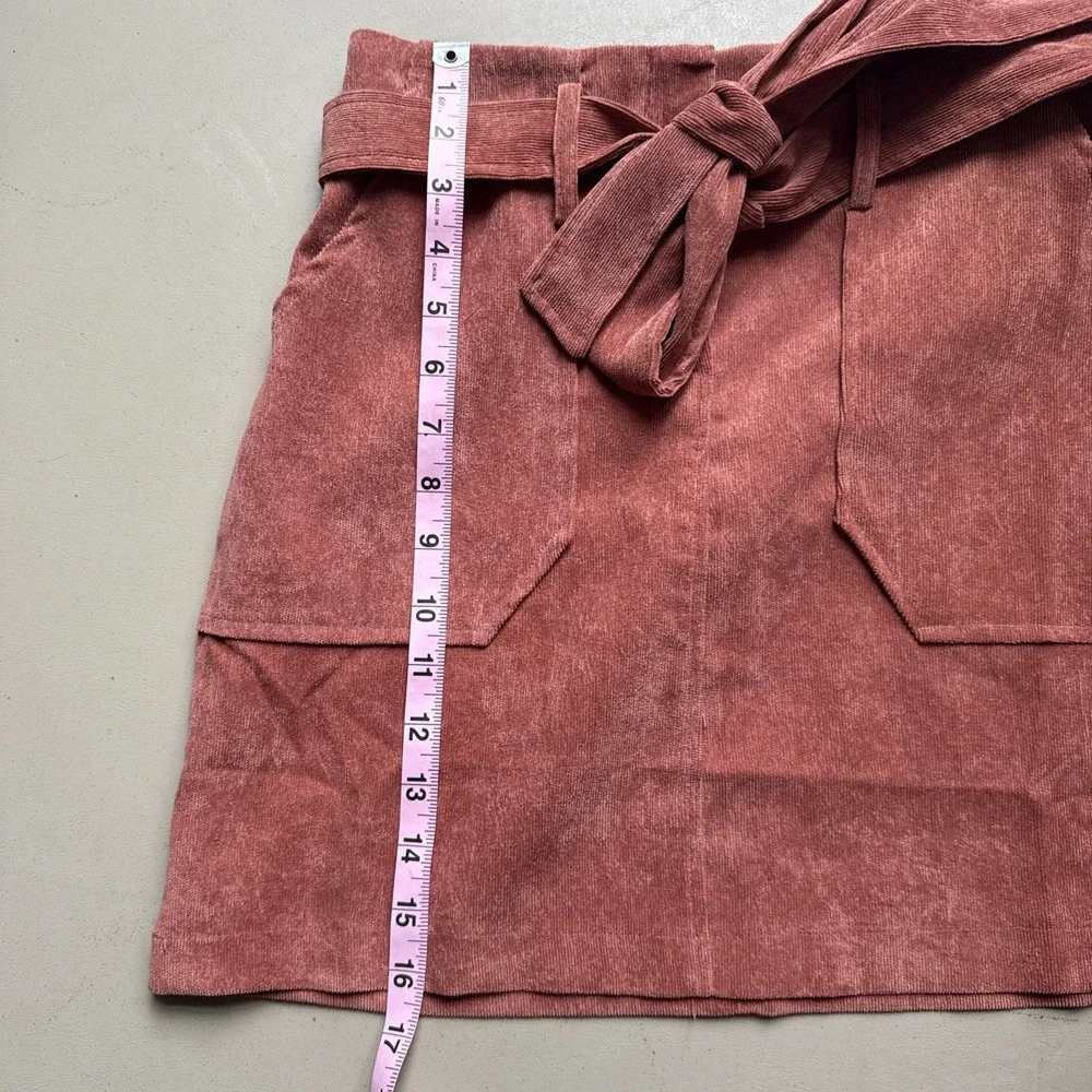 Corduroy Mini‎ Skirt Womens S Dusty Rose High Waisted Tie Waist Boho Retro
